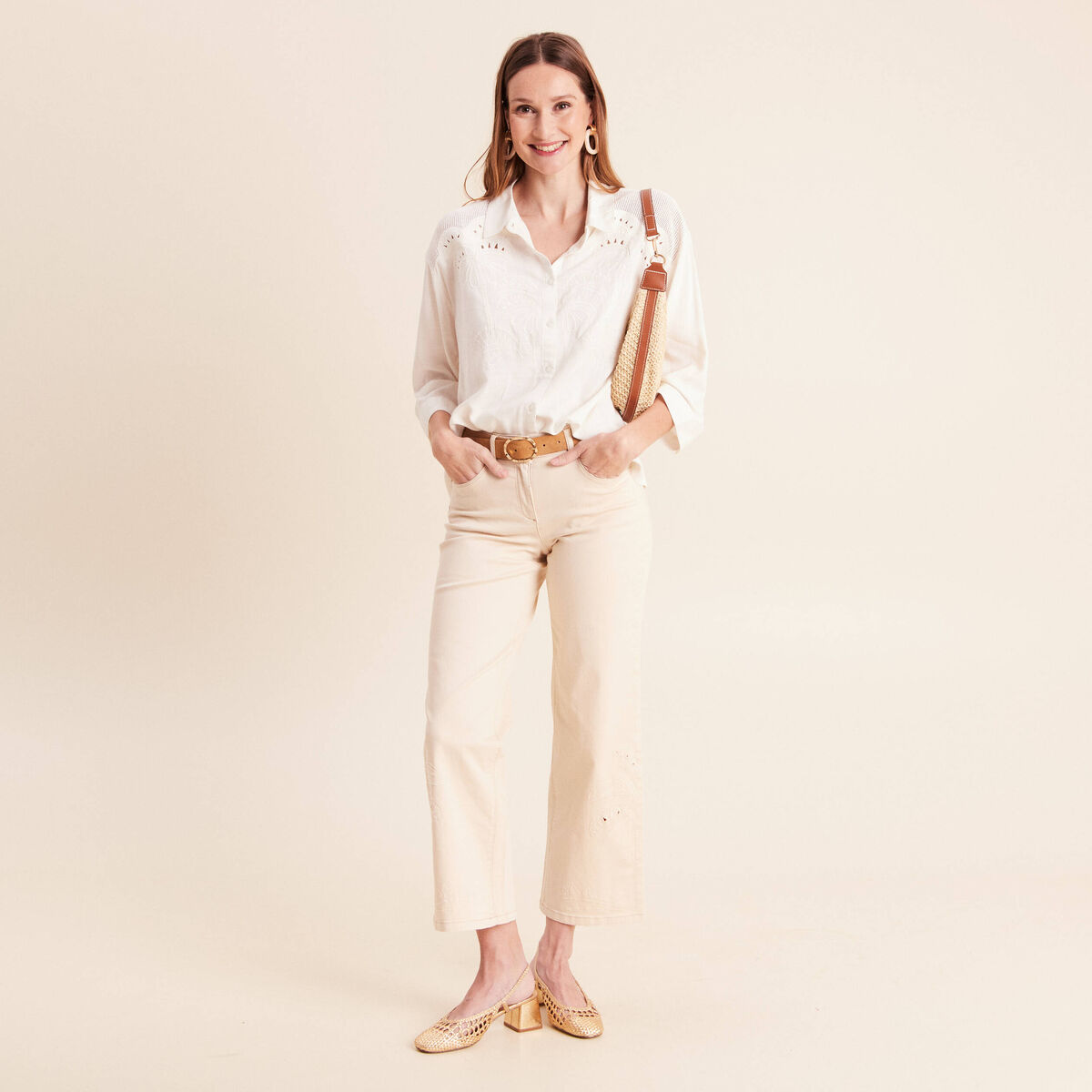 Chemise ample manches 3/4 col chemise ecru femme