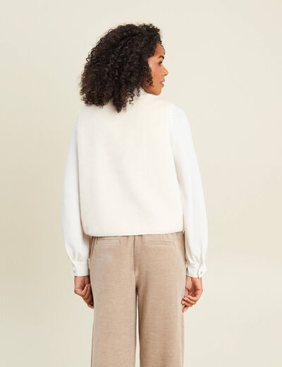 Gilet droit sans manches fausse fourrure ecru femme