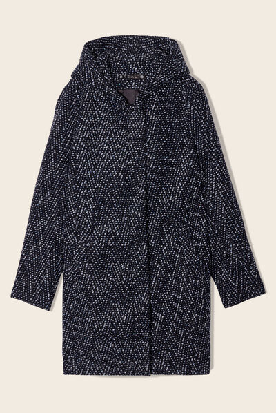 Manteau droit à capuche bleu marine femme