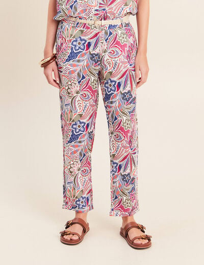 Pantalon coupe chino en lin mauve femme