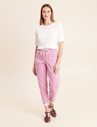 Pantalon coupe mom 7/8&egrave;me rose femme