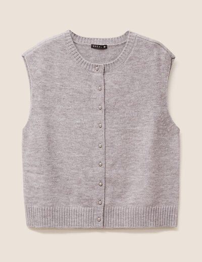 gilet droit court sans manches col rond gris clair femme