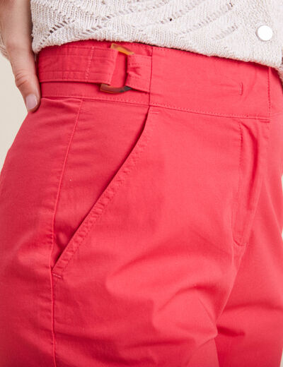 Pantalon flou ceinturé 7/8ème rose cerise femme