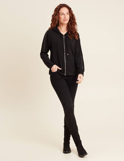 Gilet manches longues capuche noir femme