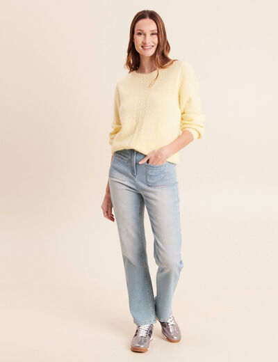Jean droit taille haute 7/8&egrave;me denim double stone femme