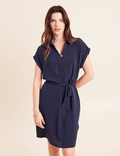 Robe droite courte manches courtes bleu marine femme
