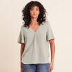T-shirt bi-mati&egrave;re manches courtes vert clair femme