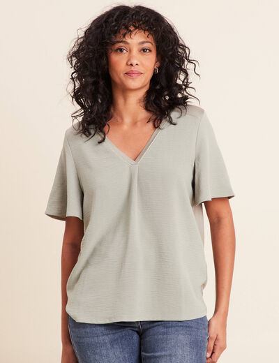 T-shirt bi-mati&egrave;re manches courtes vert clair femme