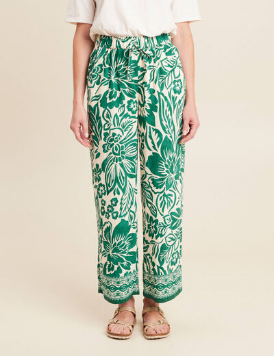 Pantalon large taille haute ecru femme