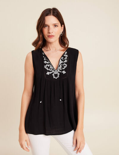 Blouse ample sans manches col rond noir femme