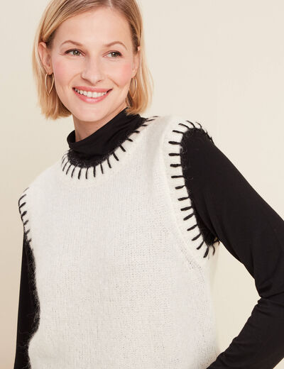 Pull sans manches ecru femme