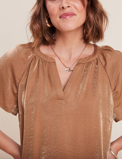 Blouse manches courtes marron clair femme