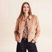 Veste courte droite aspect daim marron clair femme