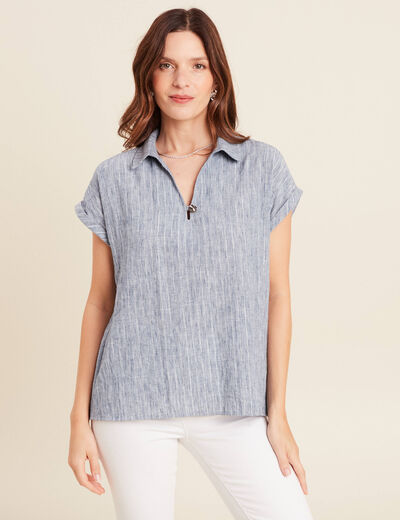 Blouse manches courtes fluide bleu femme