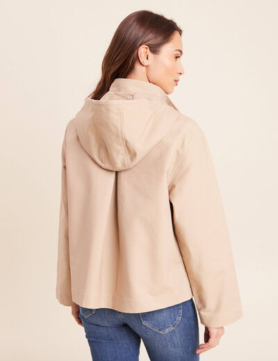 Parka droite courte &agrave; capuche en coton sable femme