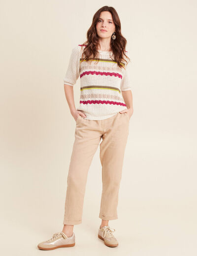 Pull dentelle col bateau multicolore femme