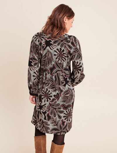 Robe fluide col v manches longues noir femme