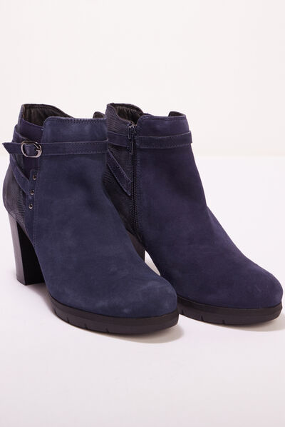 Bottines à talons en cuir bleu foncé femme