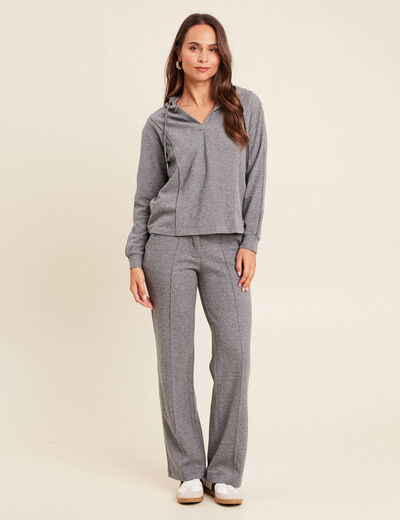 Sweat maille l&eacute;g&egrave;re manches longues gris clair femme