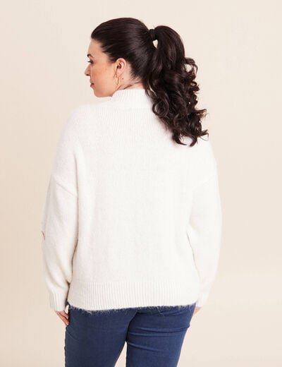 Pull col rond manches longues sequins ecru femme