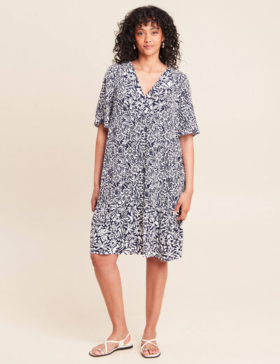 Robe courte &eacute;vas&eacute;e col V bleu femme