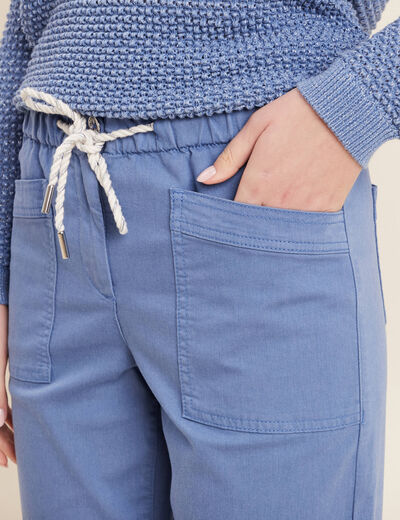 Pantalon coupe droite à coulisse bleu ciel femme