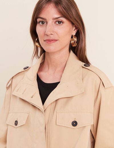 Trench col montant doubl&eacute; beige femme