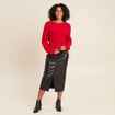 Pull col rond manches longues rouge femme