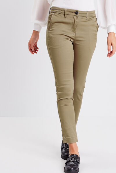 Pantalon ajusté enduit 7/8ème vert kaki femme
