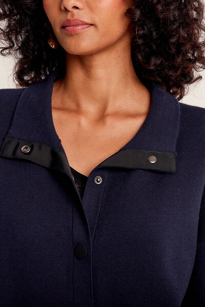 Pull manches longues boutons bleu foncé femme