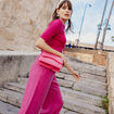 Pantalon large fluide rose fushia femme