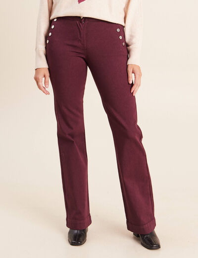 Pantalon coupe bootcut &agrave; pont prune femme