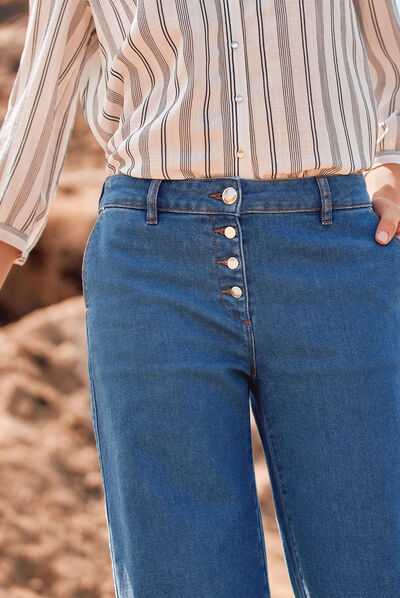 Jean large boutonné denim stone femme