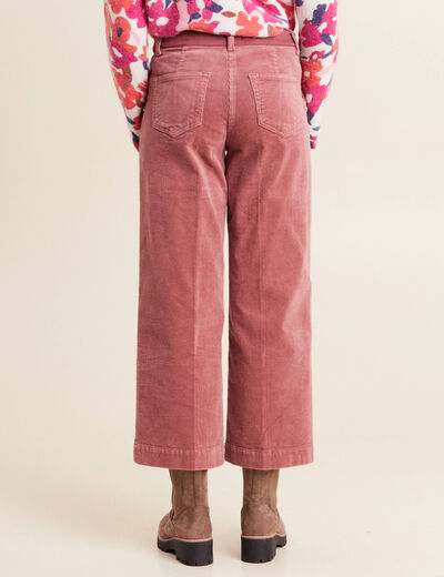 Pantalon large velours c&ocirc;tel&eacute; rose framboise femme
