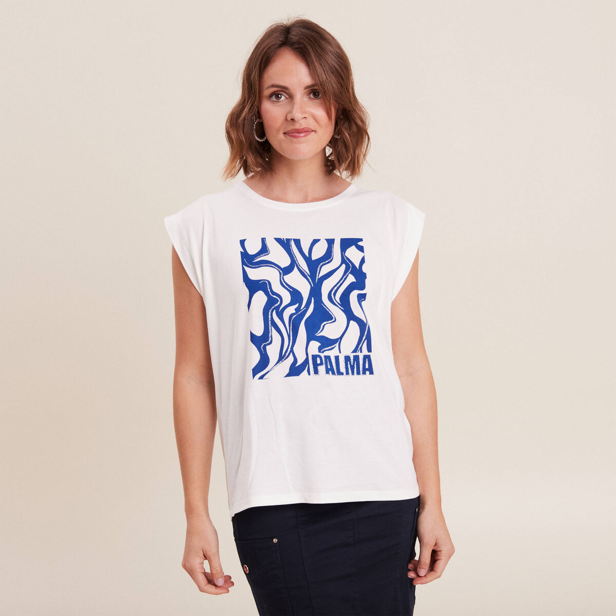 T-shirt manches courtes ecru femme