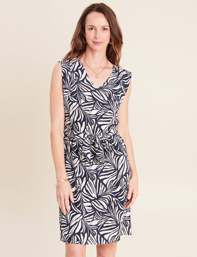 Robe droite courte sans manches col v bleu femme