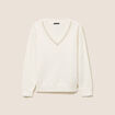Pull col v manches longues brillant ecru femme