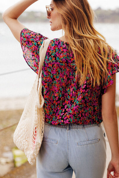Blouse manches courtes multicolore femme