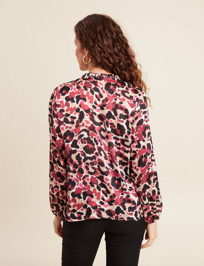 Blouse satinée col tunisien rose femme