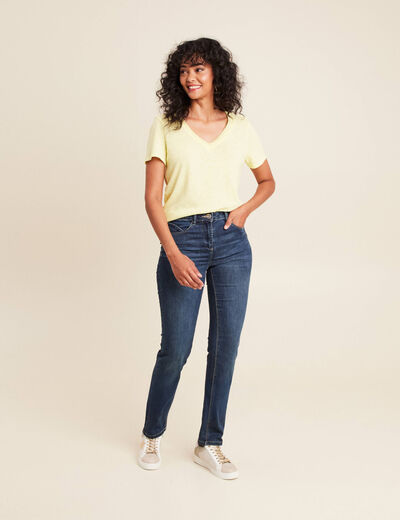 Jean coupe ajust&eacute;e long denim brut femme