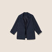 Veste droite longue manches 3/4 doubl&eacute;e bleu fonc&eacute; femme