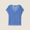 Pull manches courtes ajour&eacute; bleu ciel femme