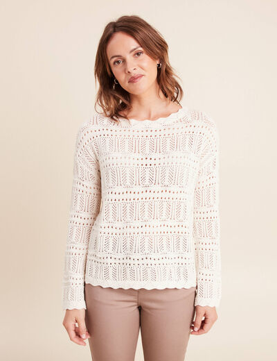 Pull col bateau manches longues ecru femme