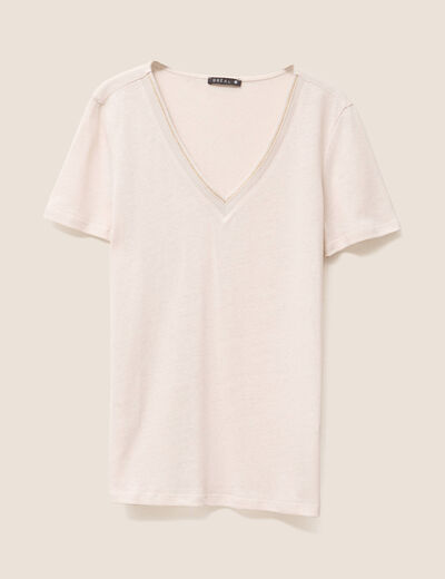 T-shirt manches courtes col en V gris clair femme