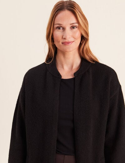 Gilet droit long col chemise noir femme