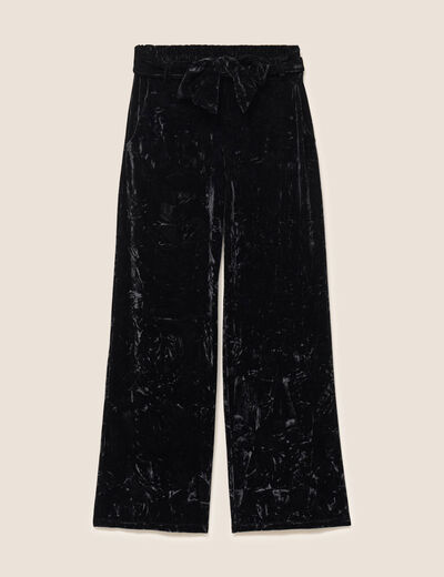 Pantalon large taille haute velours noir femme
