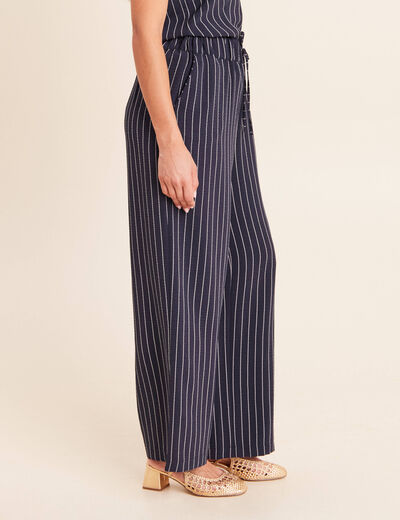 Pantalon large taille haute bleu fonc&eacute; femme