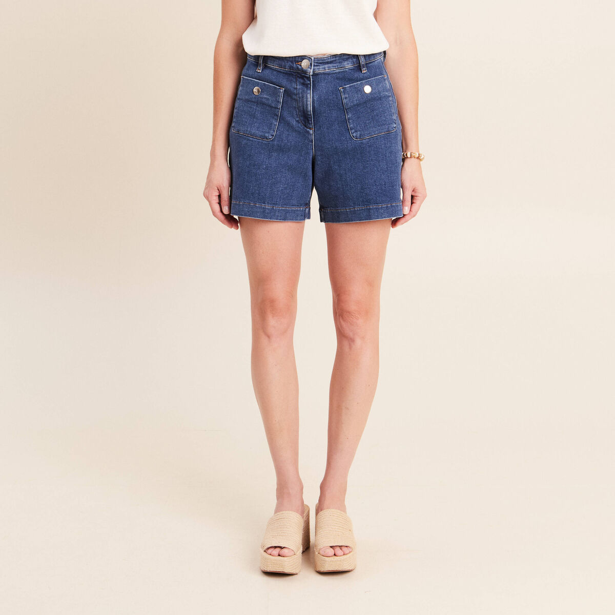 Short en jean taille haute denim stone femme