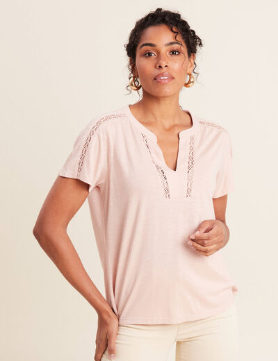 T-shirt manches courtes rose poudrée femme