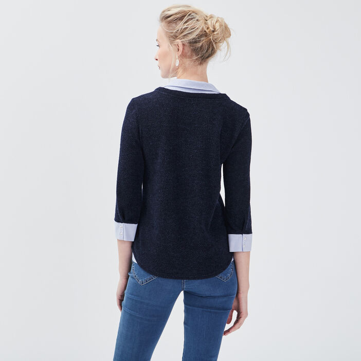 T-shirt manches 3/4 bleu marine femme